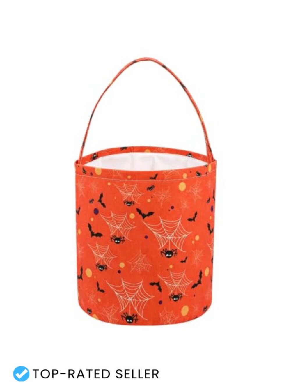 Halloween Trick or Treat Candy Bucket Canvas Tote with Bat Spider Design